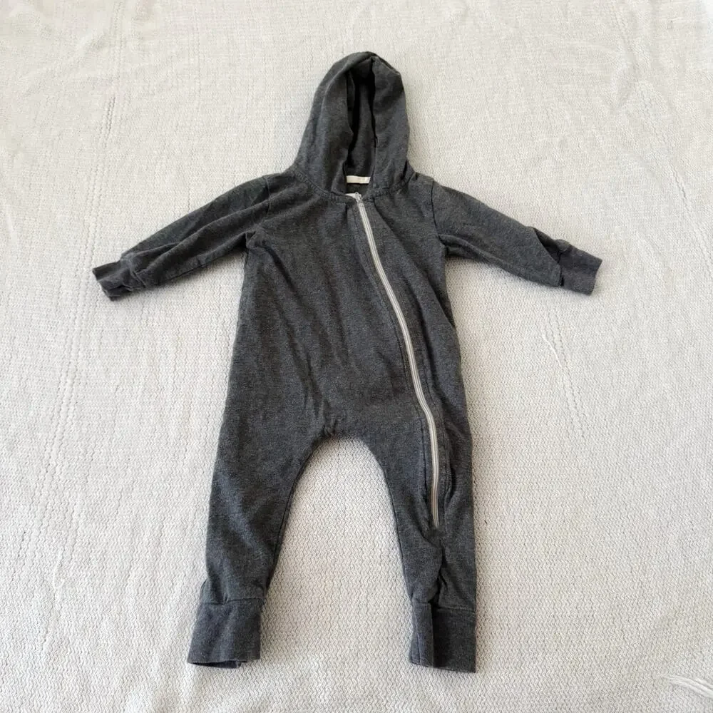Mini Mioche Grey Zippered Hood One Piece Jumpsuit Romper - 3 to 6 Months